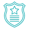 Shield icon with a star and lines on a light blue background