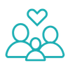 Icon of a family with a heart symbol, representing love and support.