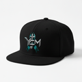 Black snapback hat with YCM logo embroidered on lower left side